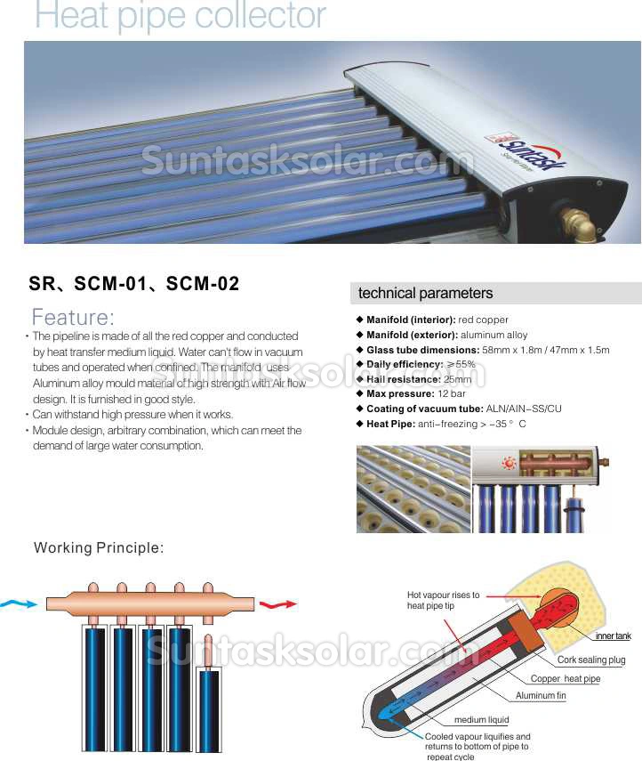 etc Heat Pipe Vacuum Tube Solar Energy Collector